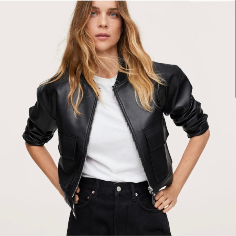 Mango Faux Leather Bomber Jacket